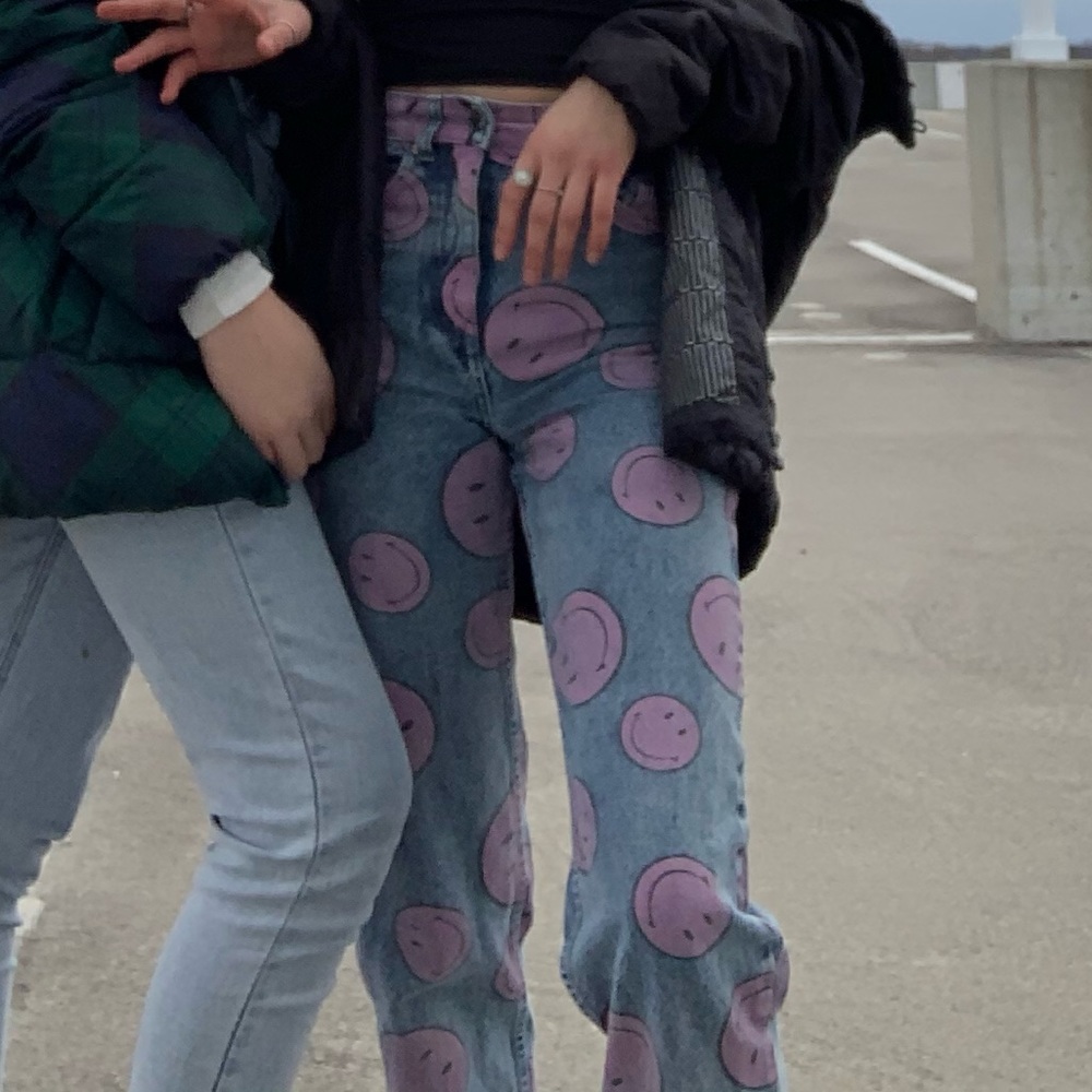 bershka smiley face pants. hardly worn.